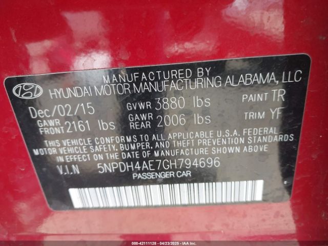 5NPDH4AE7GH794696 Hyundai ELANTRA SE