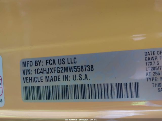 1C4HJXFG2MW558738 Jeep Wrangler Unlimited Rubicon 4x4