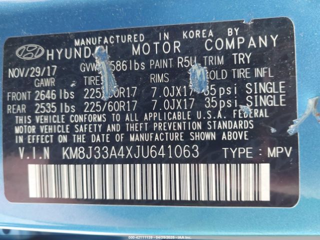 KM8J33A4XJU641063 Hyundai TUCSON SEL