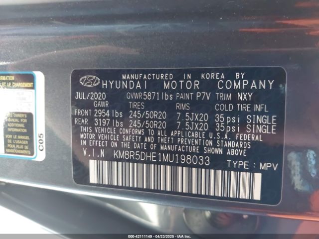 KM8R5DHE1MU198033 Hyundai gdi lambda ii