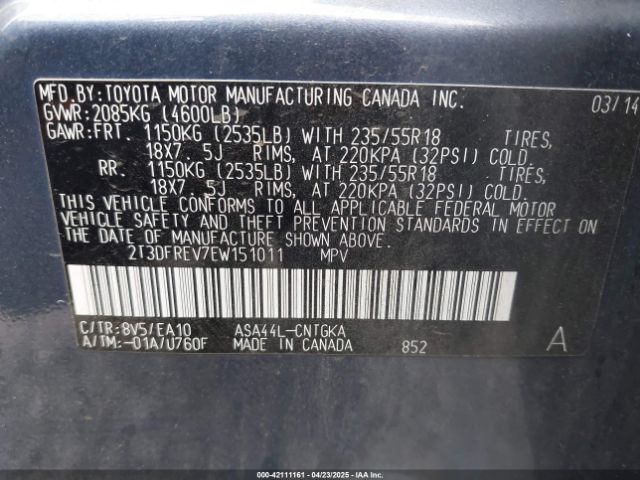 2T3DFREV7EW151011 Toyota Rav4 Limited
