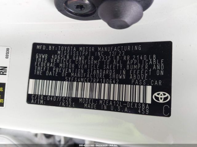5YFS4MCE7RP180642 Toyota COROLLA SE