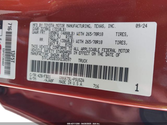 5TFLA5DB3SX238597 Toyota Tundra Sr5 4wd