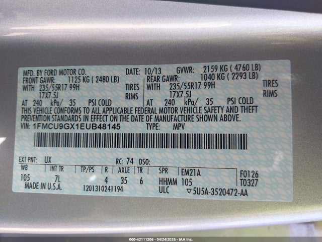 1FMCU9GX1EUB48145 Ford ESCAPE SE