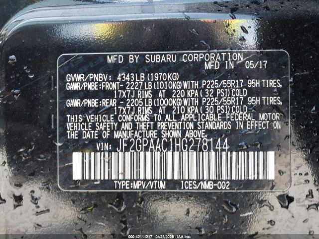 JF2GPAAC1HG278144 Subaru Crosstrek 2.0i