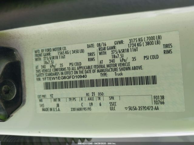 1FTEW1EG8GFD10940 Ford F-150 Xlt