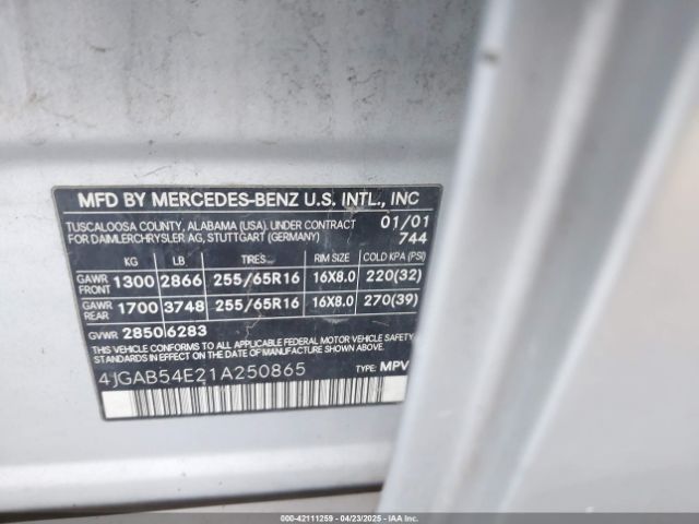 2001 MERCEDES-BENZ ML 320 4JGAB54E21A250865 Photo 8