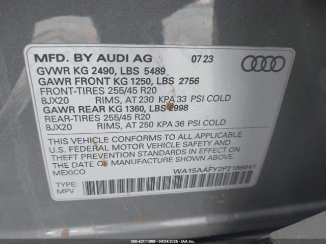 WA15AAFY2P2186641 Audi Q5 Sportback Premium Plus 45 Tfsi S Line Quattro S Tronic