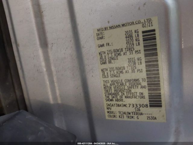 5N1AT3BA5MC733308 Nissan Rogue Sv Fwd