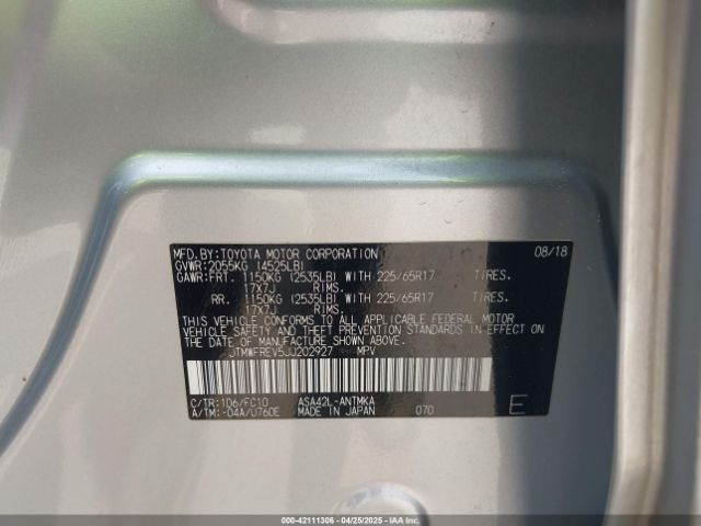 JTMWFREV5JJ202927 Toyota Rav4 Xle