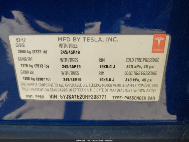 2017 TESLA MODEL S 5YJSA1E20HF208771 Photo 8