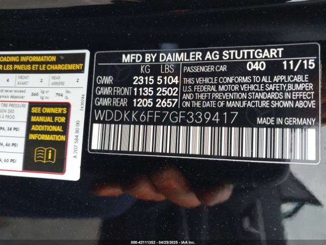 WDDKK6FF7GF339417 Mercedes-Benz E 400