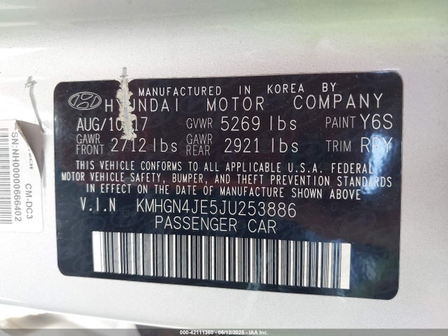 KMHGN4JE5JU253886 Genesis 2018