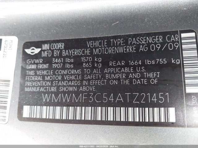 2010 MINI COOPER WMWMF3C54ATZ21451 Photo 8