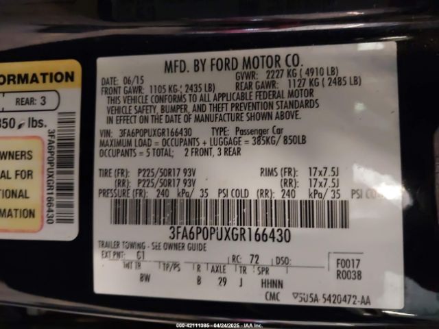 3FA6P0PUXGR166430 Ford Fusion Energi Se Luxury