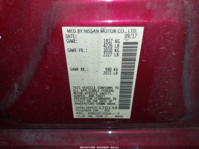 1N4AL3AP4JC120138 Nissan Altima 2.5 Sr
