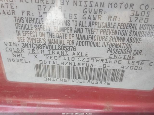 3N1CN8FV0LL805376 Nissan 2020