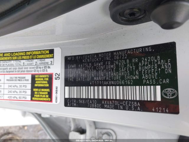 4T1T11AK8NU066162 Toyota CAMRY SE