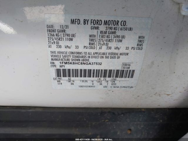 2022 FORD EXPLORER 1FM5K8HC8NGA37532 Photo 8