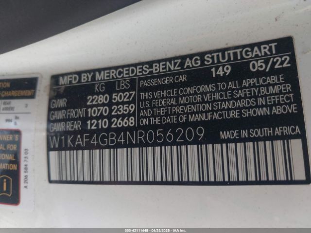 W1KAF4GB4NR056209 Mercedes-Benz C 300 Sedan