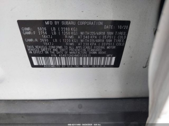 4S4BTGND4M3125815 Subaru Outback Limited Xt