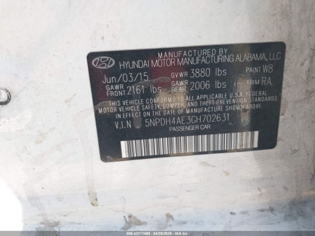 5NPDH4AE3GH702631 Hyundai ELANTRA SE