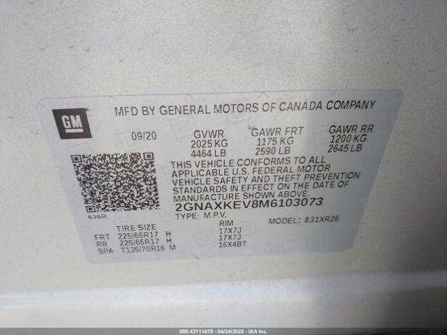 2021 CHEVROLET EQUINOX 2GNAXKEV8M6103073 Photo 8