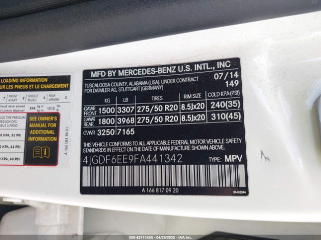 4JGDF6EE9FA441342 Mercedes-Benz Gl 450 4matic