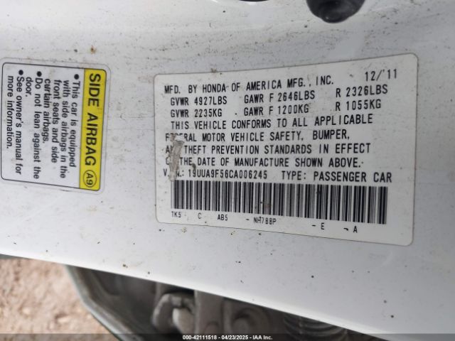 2012 ACURA TL 19UUA9F56CA006245 Photo 8