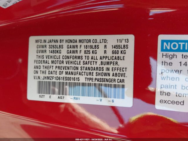 JHMZF1D61ES001615 Honda CR-Z EX