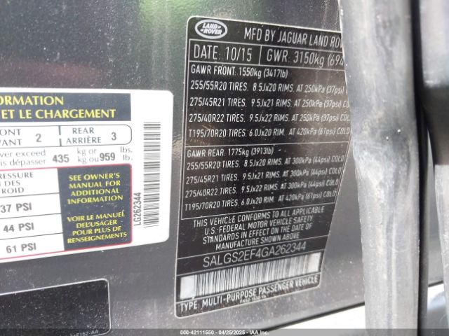 SALGS2EF4GA262344 Land Rover Range Rover 5.0l V8 Supercharged