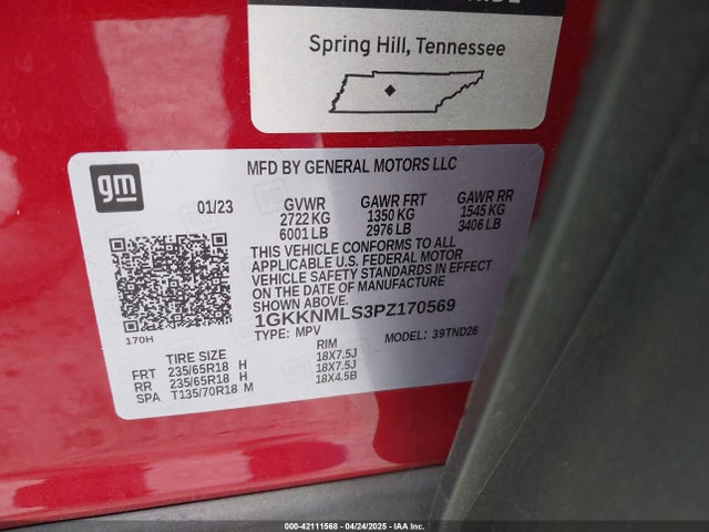 1GKKNMLS3PZ170569 GMC lgx