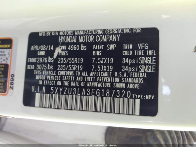 5XYZU3LA3EG187320 Hyundai Santa Fe Sport 2.0l Turbo