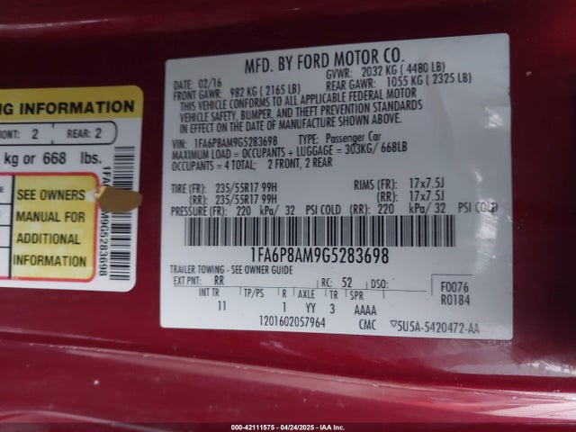 1FA6P8AM9G5283698 Ford Mustang V6