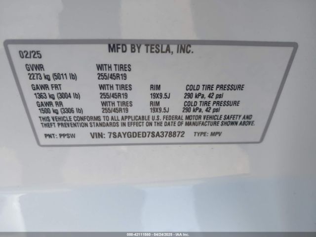 2025 TESLA MODEL Y 7SAYGDED7SA378872 Photo 8