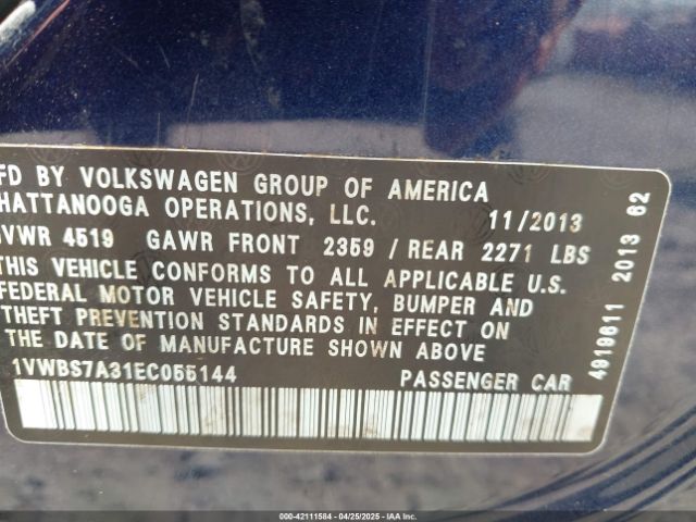 1VWBS7A31EC055144 Volkswagen Passat 1.8t Se