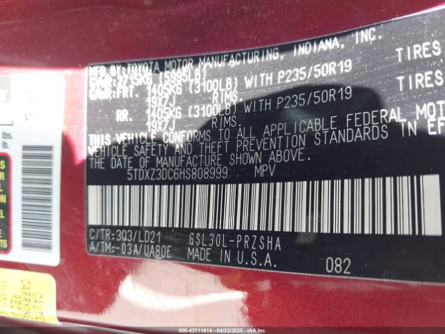 5TDXZ3DC6HS808999 Toyota Sienna Se 8 Passenger