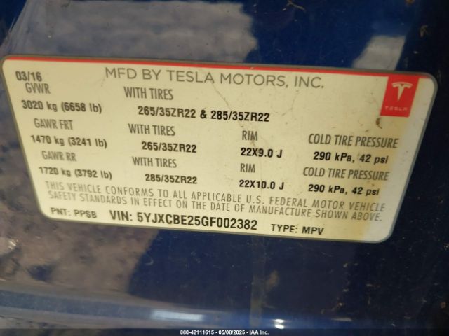 2016 TESLA MODEL X 5YJXCBE25GF002382 Photo 8