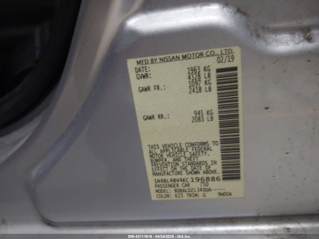 Nissan 2019 2019 1N4BL4BV4KC196886 Image 9