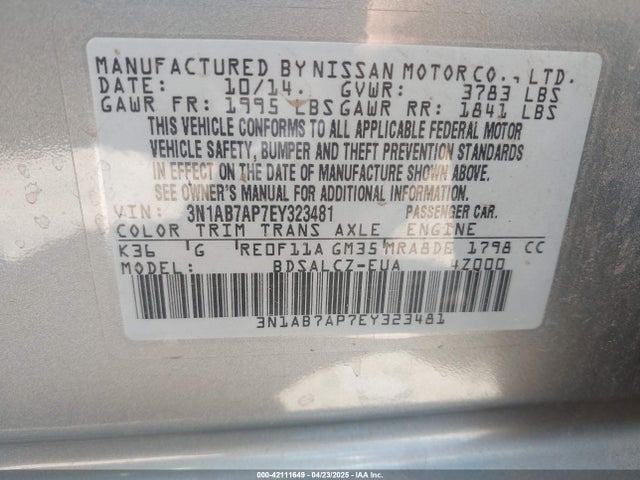 Nissan Sentra Fe+ S 2014 3N1AB7AP7EY323481 Image 9
