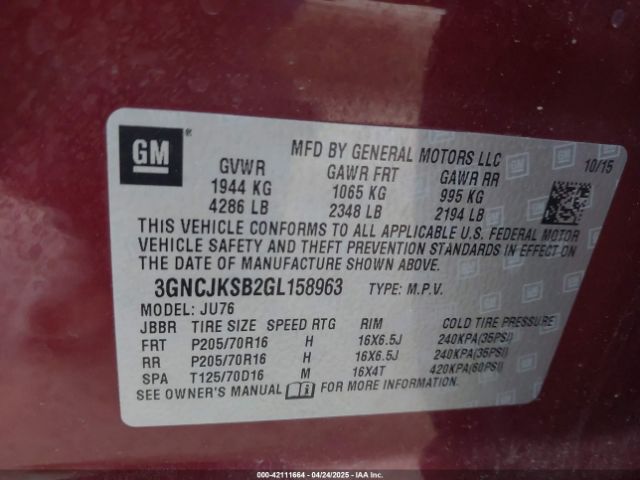 3GNCJKSB2GL158963 Chevrolet Trax 1ls