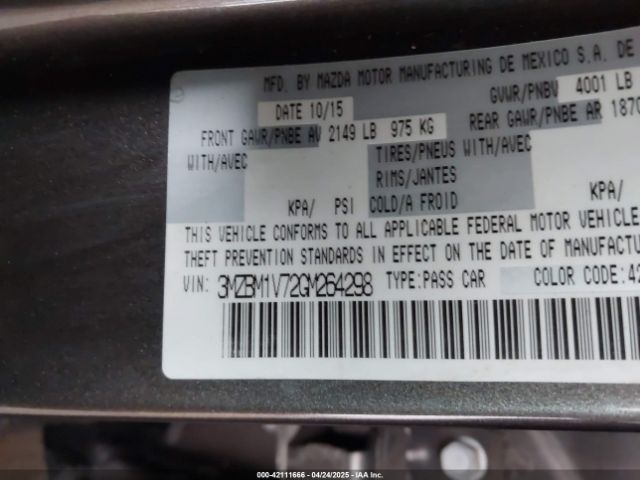 3MZBM1V72GM264298 Mazda Mazda3 I Touring