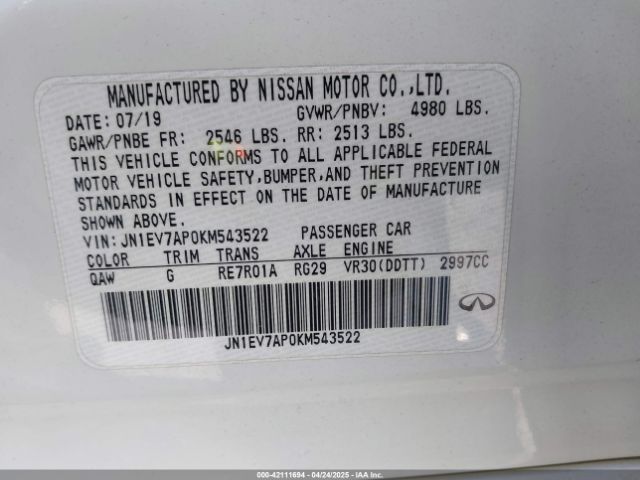 JN1EV7AP0KM543522 Infiniti Q50 3.0t Sport