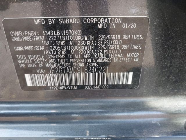 JF2GTAMC9L8240221 Subaru Crosstrek Limited