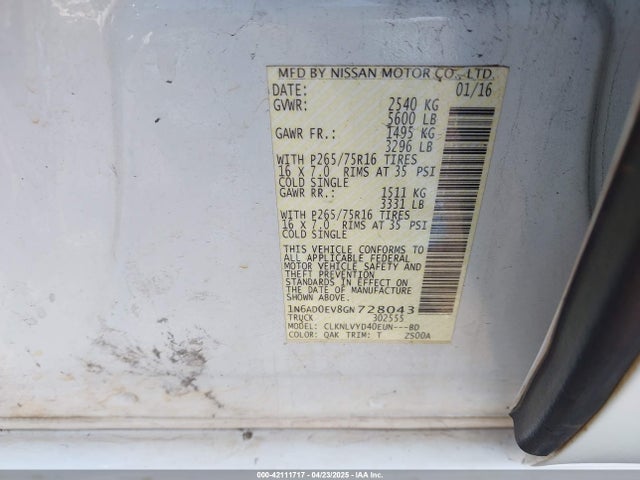 Nissan Frontier Pro-4x 2016 1N6AD0EV8GN728043 Image 9