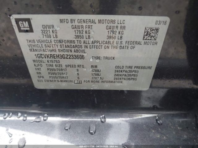 1GCVKREH3GZ233606 Chevrolet Silverado 1500 1lt