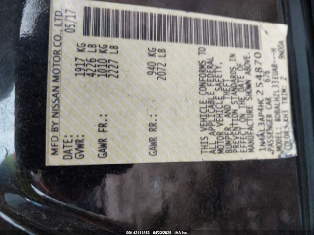 1N4AL3AP4HC254870 Nissan Altima 2.5 Sr