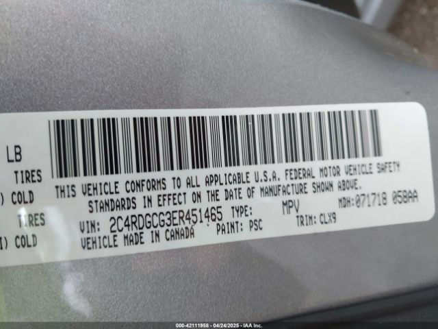 2C4RDGCG3ER451465 Dodge Grand Caravan Sxt 30th Anniversary