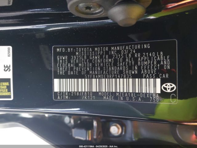 5YFB4MDE9RP147835 Toyota COROLLA LE