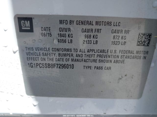 1G1PC5SB8F7296010 Chevrolet Cruze 1lt Auto